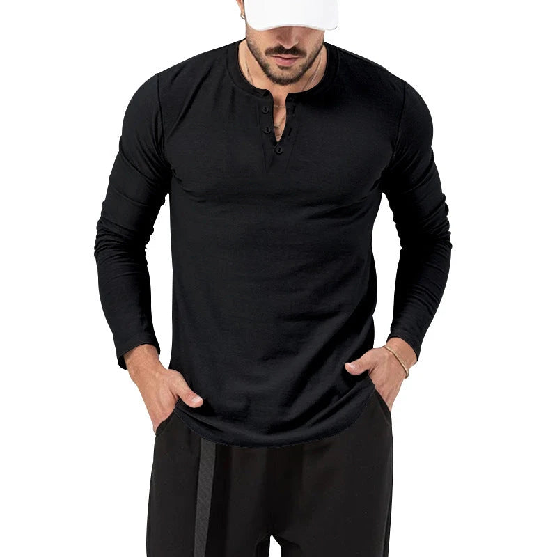 Men's Long Sleeve Solid Crew Neck T-Shirt