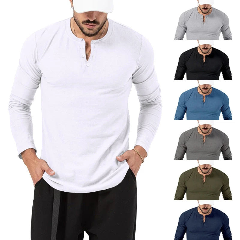Men's Long Sleeve Solid Crew Neck T-Shirt